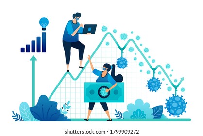 Vector illustration of failure and negative economic growth due to covid-19 or corona virus. Depression, inflation and corporate bankruptcy due to pandemic. Landing page, web, website, banner, apps