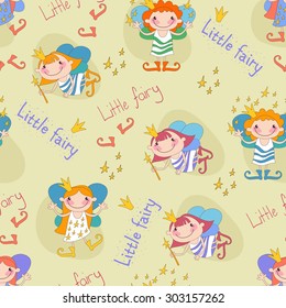 Vector illustration of fairies. The little fairies. Seamless background of girls fairies.