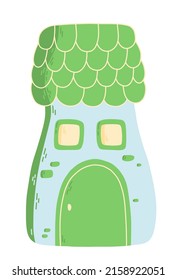 Vector illustration of fairy blue green house isolated on a white background.