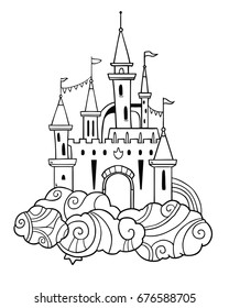 Vector illustration with fairy cloud castle on white background
