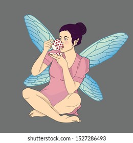 Vector illustration fairy drinking tea