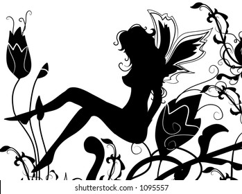 Vector illustration - Fairy in the flower field