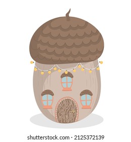 Vector illustration fairy tale house an acorn for a fairy or gnome