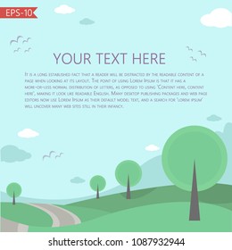  Vector Illustration with fairy tale landscape. Perfect for summer bunner, card, book covers, kid posters, book and brochure  illustartion. Template.