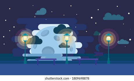 Vector illustration of fairy tale night seafront