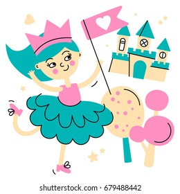 Vector illustration of fairy tale princess. Design for posters, postcards, clothing and books