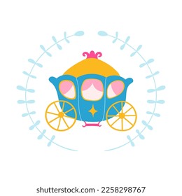 Vector illustration of fairytale carriage isolated on white. Chariot of princess in flat style.