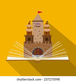 vector illustration of a fairy-tale castle of an open book in the flat design