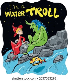 Vector illustration with fairy-tale characters-a wizard and a water troll
