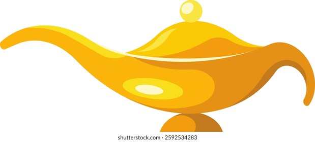 Vector illustration of a fairytale golden lamp in cartoon style. A mystical and enchanted design perfect for fantasy, magic, folklore, and storytelling themes, ideal for creative projects