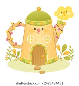 Vector Illustration of Fairytale house in the form of an orange teapot