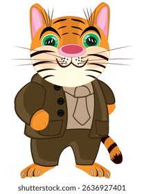 Vector illustration of the fairy-tale tiger in suit with tie