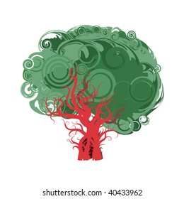 vector illustration, fairytale tree, abstract concept, white background.