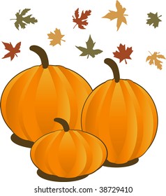 Vector Illustration for Fall Autumn Leaves and Pumpkins.