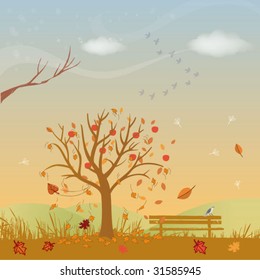 VECTOR ILLUSTRATION OF FALL AUTUMN SEASON. Art of nature. Vector illustration file.