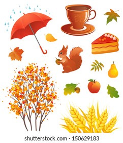 Vector illustration of fall design elements collection, isolated on white background