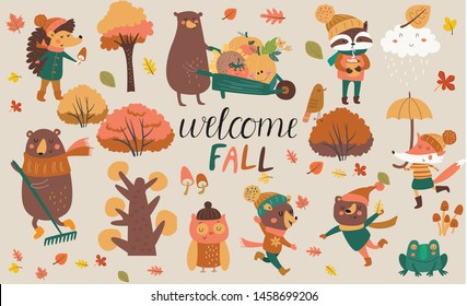Vector illustration of fall in the forest. Cartoon style.