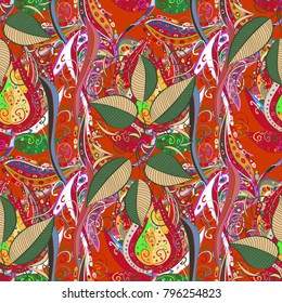 Vector illustration. Fall of the leaves. Seamless pattern for textile, wallpapers, gift wrap and scrapbook. Autumn leaves are drawn with chalk on the orange, green and red chalkboard.