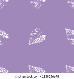 Vector illustration of fall lilac leaves, hand made ink stamps. Endless seamless pattern of hand printed lilac leaves.