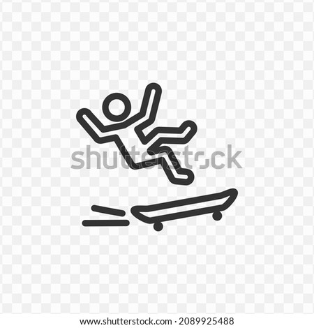 Vector illustration of fall off the skateboard icon in dark color and transparent background(png).