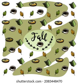 Vector illustration "Fall" on white and green background
