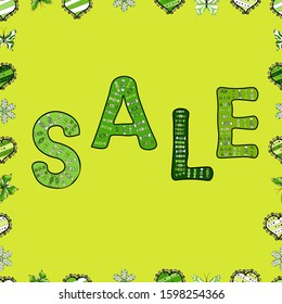 Vector illustration. Fall sale banner design, special offer for online shopping. Seamless. Lettering. Picture in green, yellow and black colors.