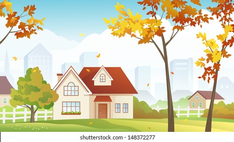 Vector illustration of fall suburbs