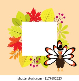 vector illustration of a fall Thanksgiving day frame with a turkey