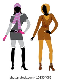 Vector Illustration of Fall and Winter fashion model Silhouettes.