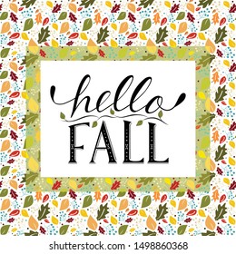 Vector Illustration of Fall/Autumn hand-drawn seamless pattern with leaves and berries suitable for greeting card, label, pattern, banner, tag, business, packaging, special promotions, background