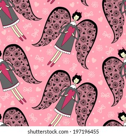 Vector illustration of "fallen angel". seamless pattern