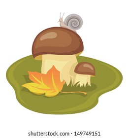 Vector illustration of fallen autumn leaf, mushrooms and snail 