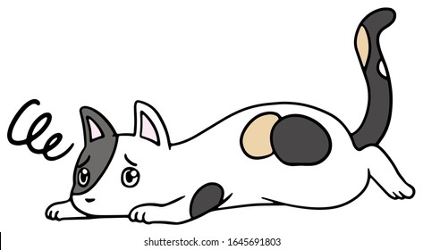 Vector illustration of a fallen calico cat with troubled face