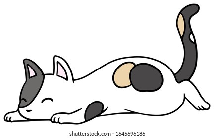 Vector illustration of a fallen calico cat with smile