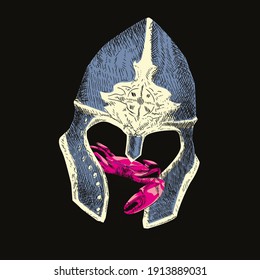 Vector illustration of a fallen dawnguard helmet with a crab.