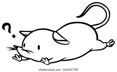 Vector illustration of a fallen mice with question mark