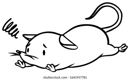 Vector illustration of a fallen mice with troubled face