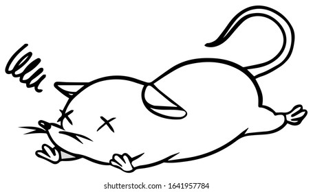 Vector illustration of a fallen mice with weakened face