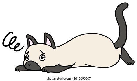 Vector illustration of a fallen 
Siamese cat with troubled face