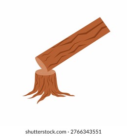 Vector illustration of a fallen tree on a white background. The concept of illegal logging in the woods with a chainsaw.