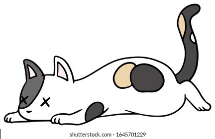 Vector illustration of a fallen weak calico cat