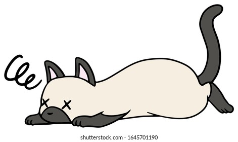 Vector illustration of a fallen weak 
Siamese cat