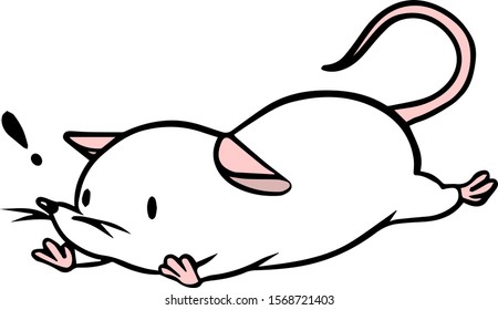 Vector illustration of a fallen white mouse with ! mark