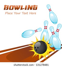 vector illustration of falling bowling pin with ball on alley