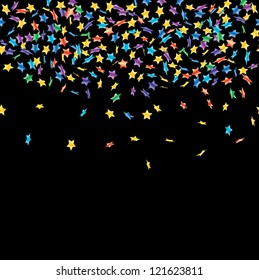 vector illustration of falling colorful stars, seamless horizontal