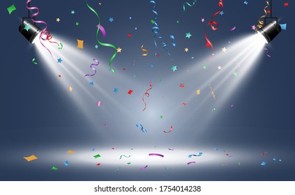 Vector illustration of falling confetti on a transparent background.

