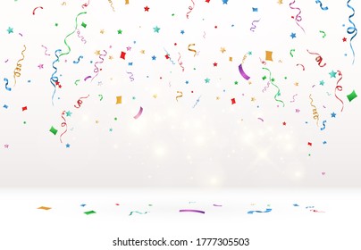 Vector illustration of falling confetti on a transparent background.