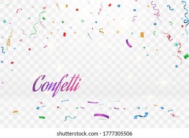 Vector illustration of falling confetti on a transparent background.