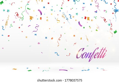 Vector illustration of falling confetti on a transparent background.