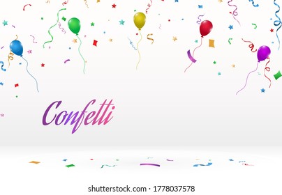 Vector illustration of falling confetti on a transparent background.